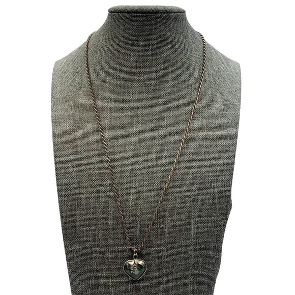 Vintage Green Heart Agate Pendant & Italian Sterling Silver Rope Chain Necklace - Picture 8 of 8